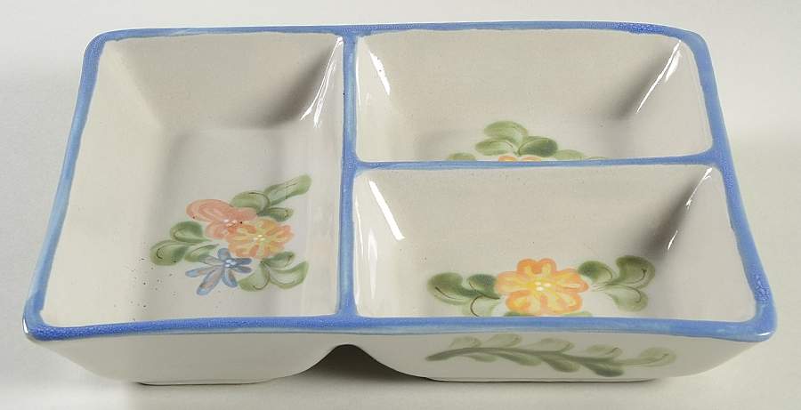 Country Flower Blue 3-Part Relish by Louisville-1