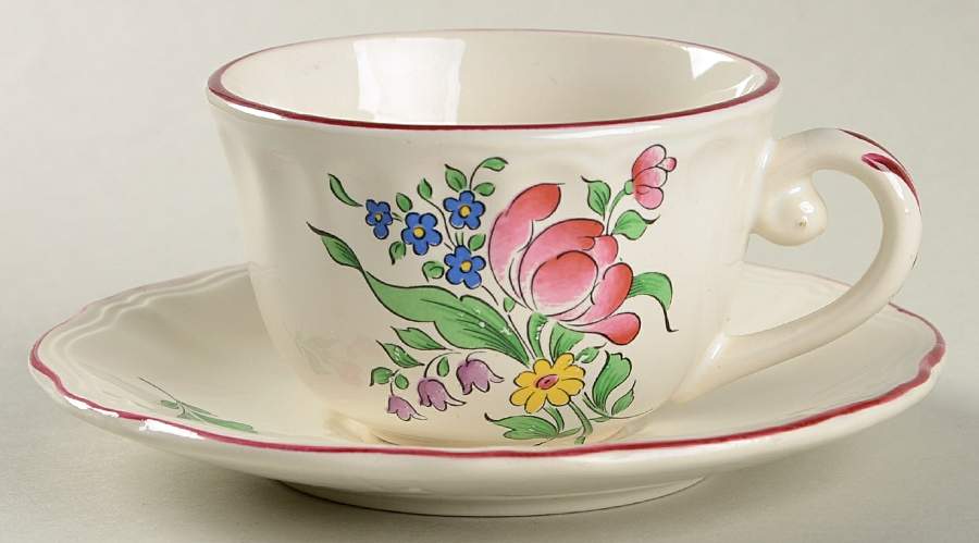 Old Strasbourg (Off White Background) Flat Demitasse Cup & Saucer Set by Luneville-1