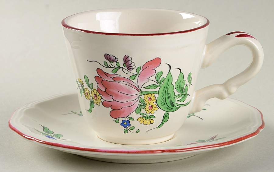 Old Strasbourg (Off White Background) Flat Cup & Saucer Set by Luneville-1