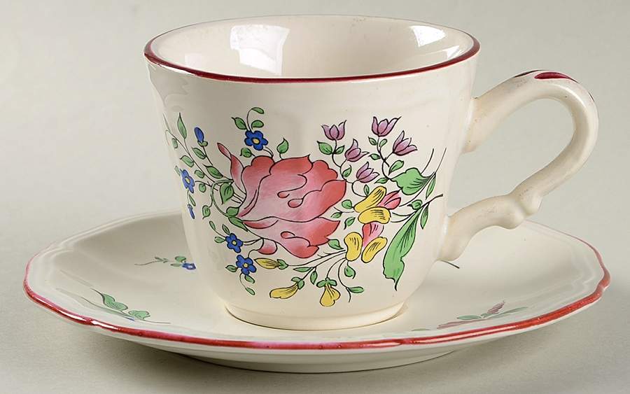 Old Strasbourg (Off White Background) Flat Cup & Saucer Set by Luneville-1
