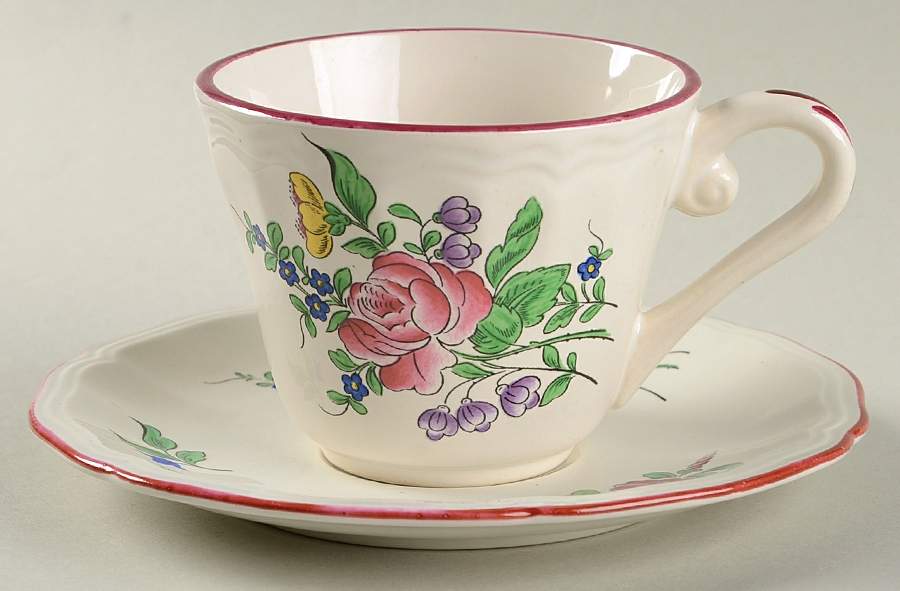 Old Strasbourg (Off White Background) Flat Cup & Saucer Set by Luneville-1