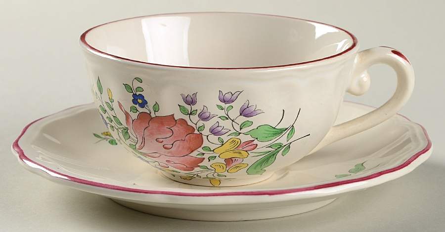 Old Strasbourg (Off White Background) Flat Cup & Saucer Set by Luneville-1