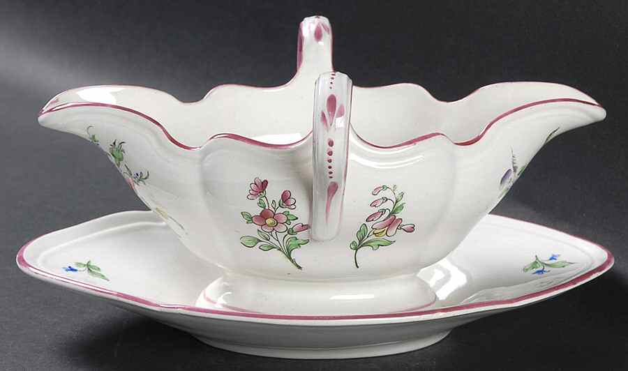 Old Strasbourg (Off White Background) Gravy Boat with Attached Underplate by Luneville-1