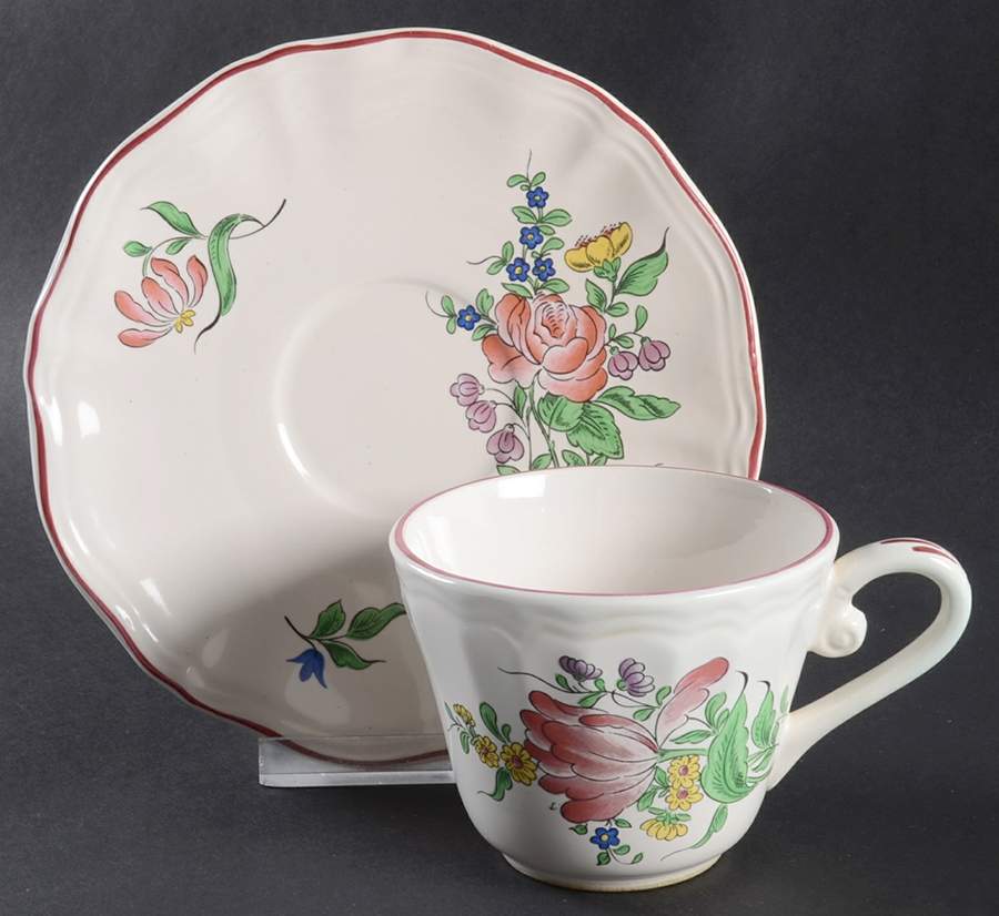 Old Strasbourg (Off White Background) Flat Cup & Saucer Set by Luneville-1