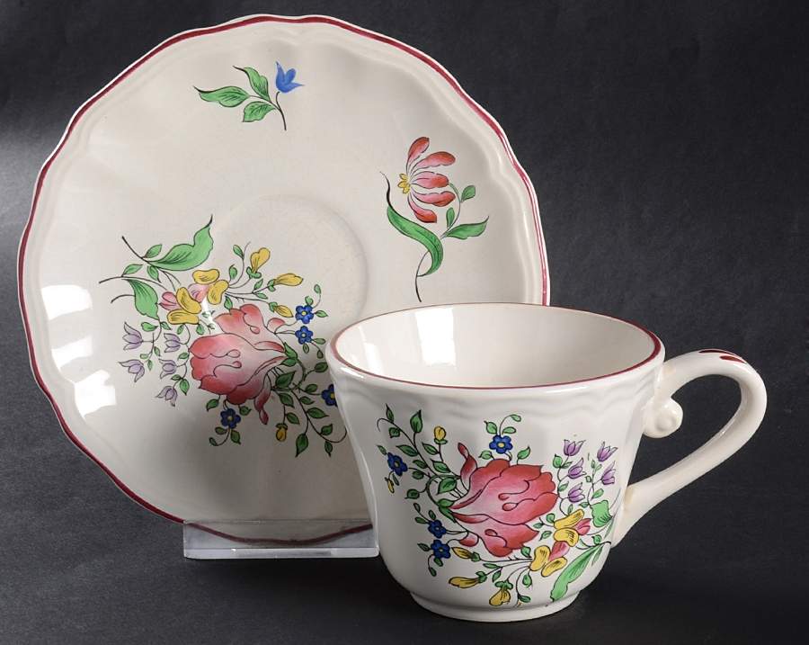 Old Strasbourg (Off White Background) Flat Cup & Saucer Set by Luneville-1