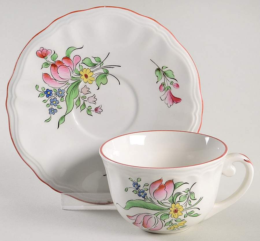 Old Strasbourg (Off White Background) Flat Demitasse Cup & Saucer Set by Luneville-1