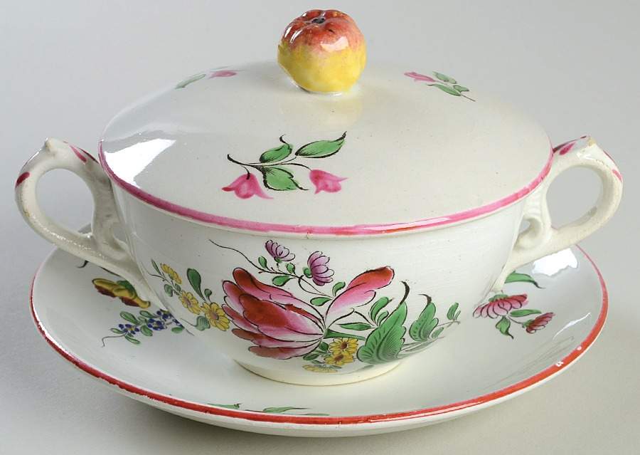 Old Strasbourg (Off White Background) Flat Cream Soup Bowl & Saucer Set with Lid by Luneville-1