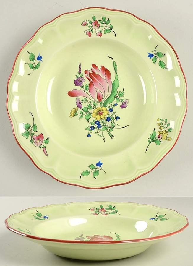 Old Strasbourg (Green Background) Large Rim Soup Bowl by Luneville-1
