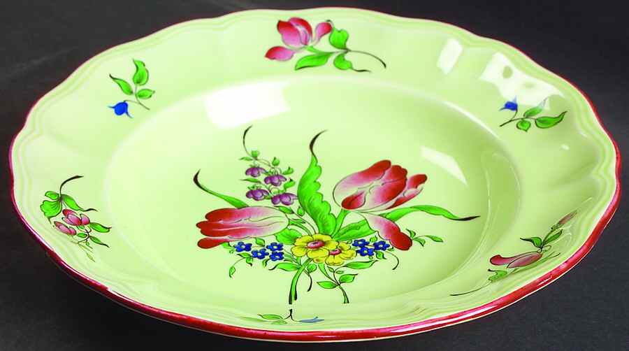 Old Strasbourg (Green Background) Large Rim Soup Bowl by Luneville-1