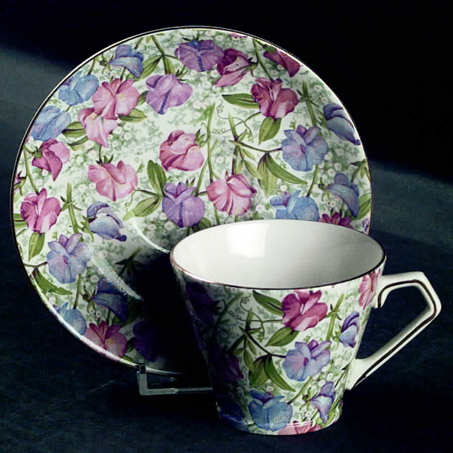 Sweet Pea Footed Cup & Saucer Set by Lord Nelson-1