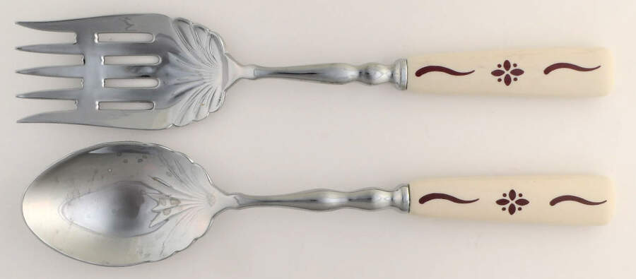 Woven Traditions Red Pasta Serving Set (Fork and Spoon) by Longaberger-1