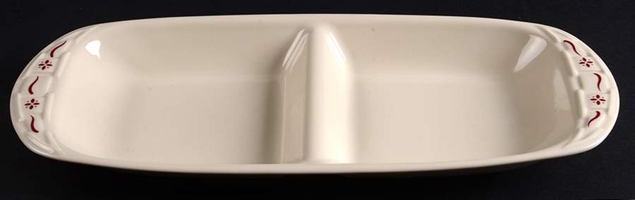 Woven Traditions Red 15" Oval Divided Vegetable Bowl by Longaberger-1