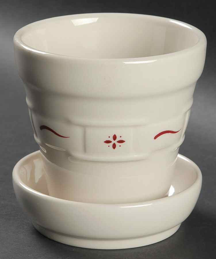 Woven Traditions Red 4" Flower Pot with Underplate by Longaberger-1