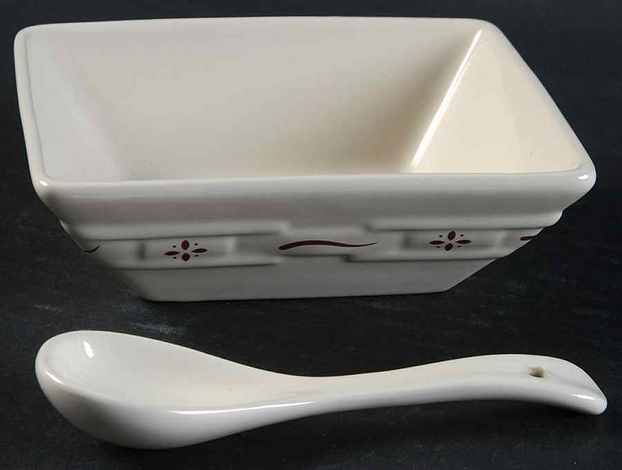 Woven Traditions Red 5" Square Tasting Bowl & Ceramic Spoon by Longaberger-1