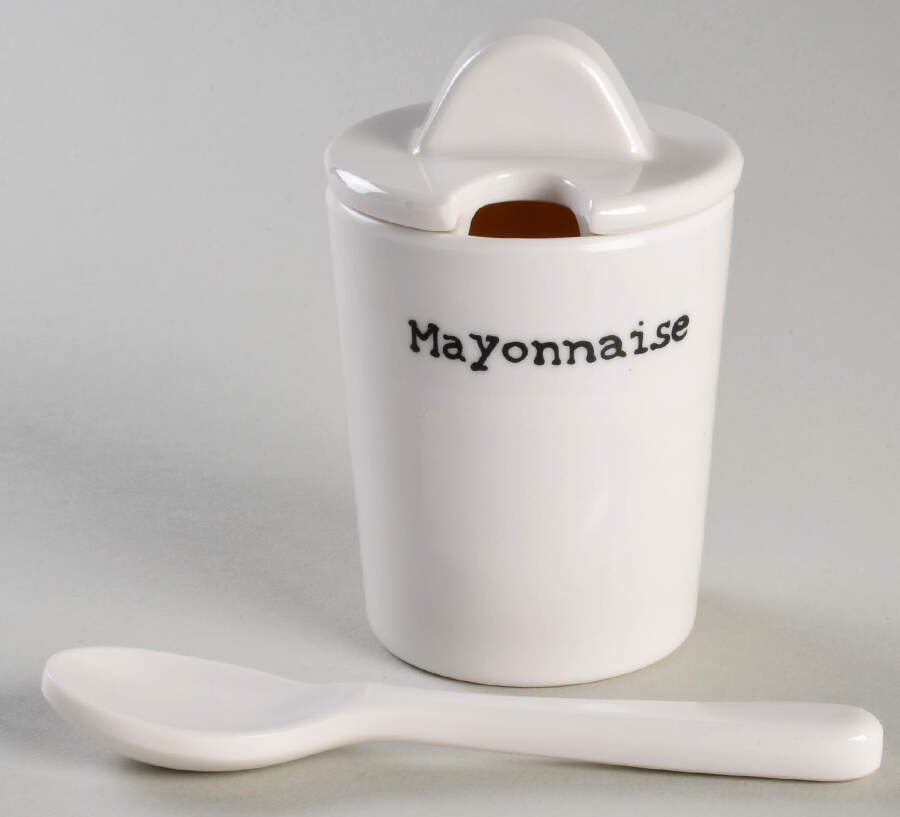 Woven Traditions Ivory Mayonnaise Jar & Lid with Ceramic Spoon by Longaberger-1