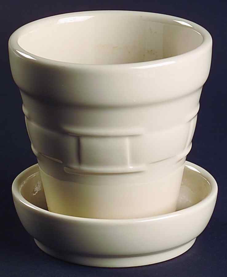 Woven Traditions Ivory 4" Flower Pot with Underplate by Longaberger-1