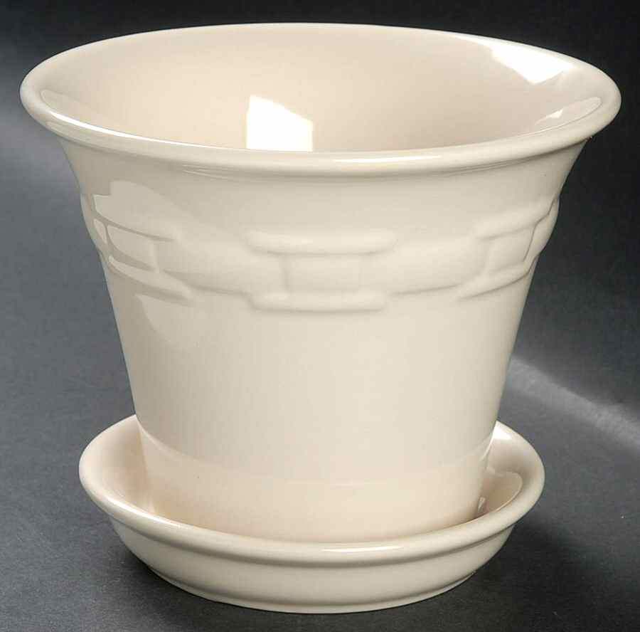 Woven Traditions Ivory 5" Flower Pot & Underplate by Longaberger-1