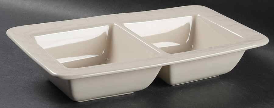 Woven Traditions Ivory Rectangular Divided Vegetable Bowl by Longaberger-1