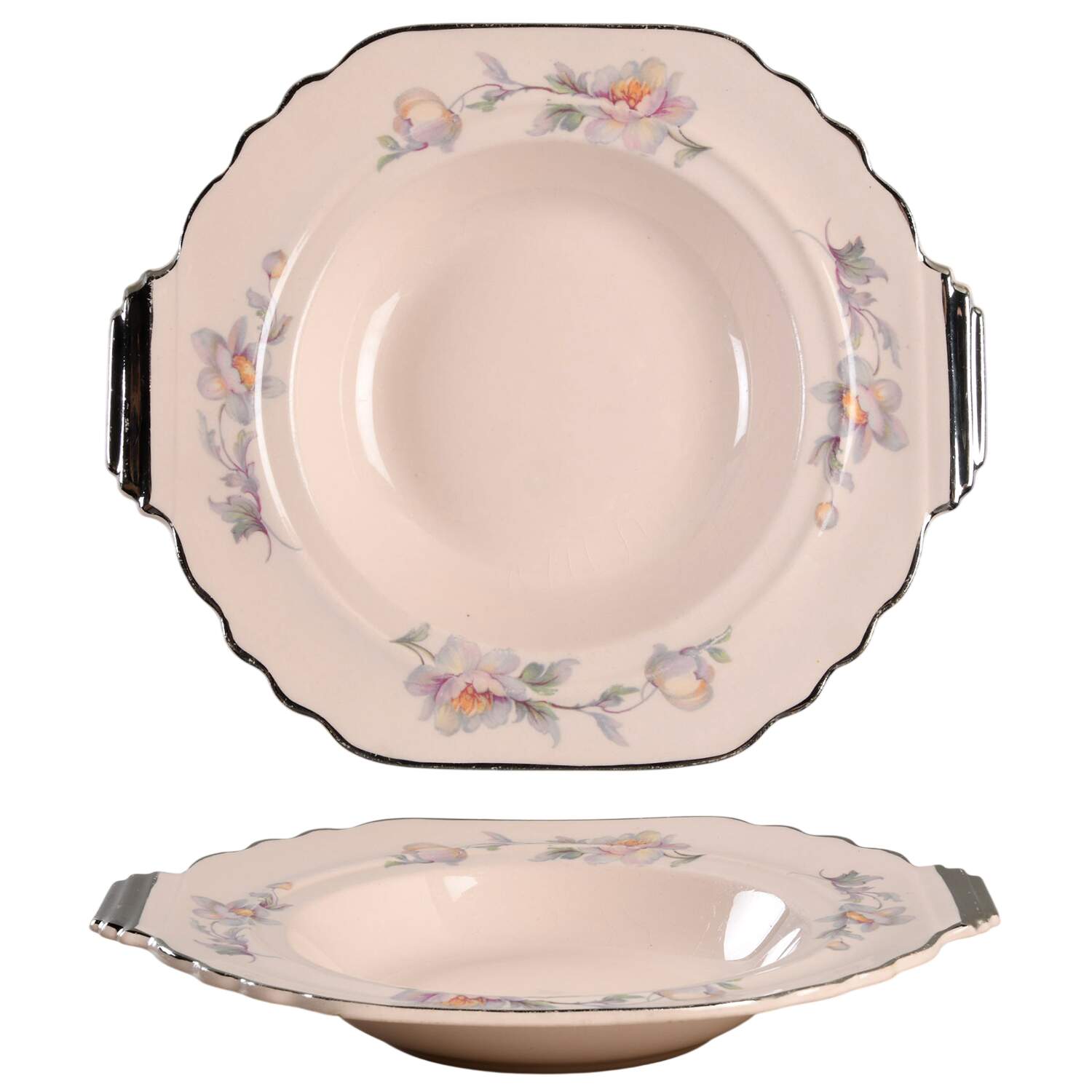 Silver Moon Peach Large Rim Soup Bowl by Limoges-American-1