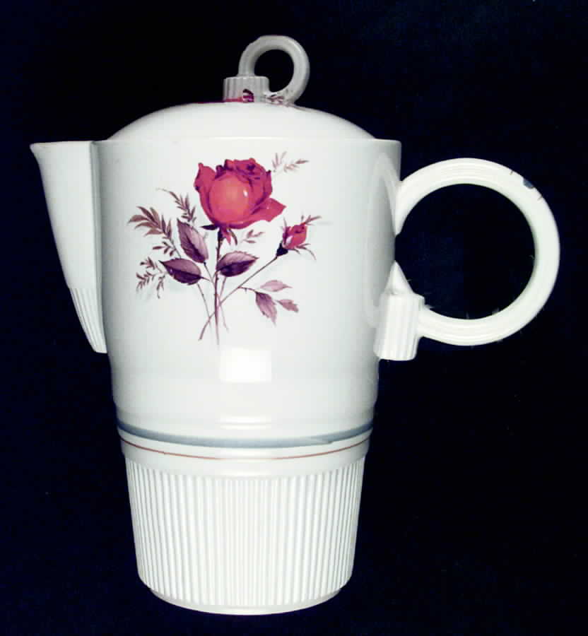 Vermillion Rose (Inner Blue and Gold Bands) Coffee Pot & Lid by Limoges-American-1