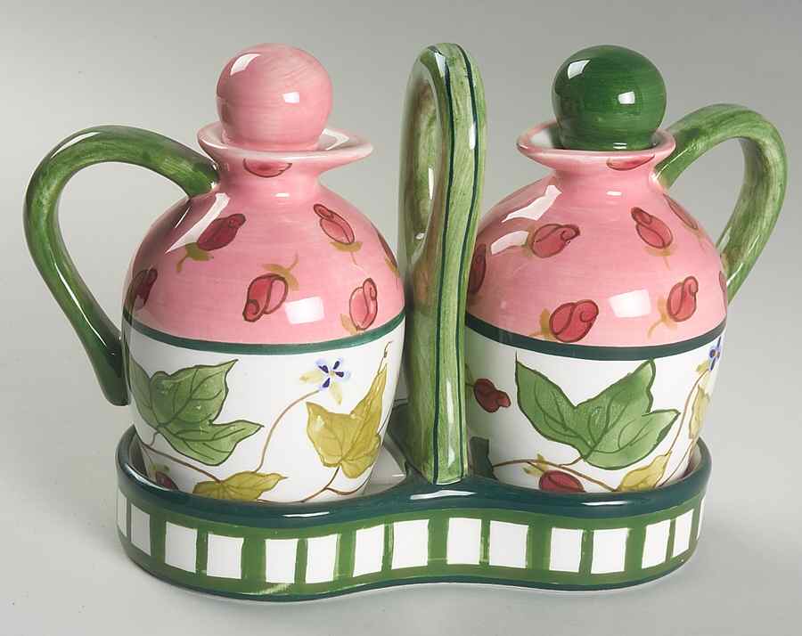 Summer Terrace (Earthware) Cruet Set with Stopper - Set of 2 Motifs and Tray by Lenox-1