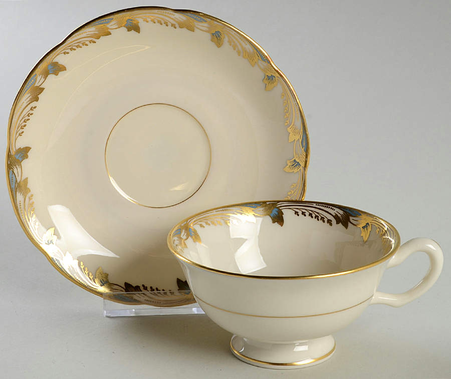 Essex Light Blue (Scalloped) Footed Cup & Saucer Set by Lenox-1
