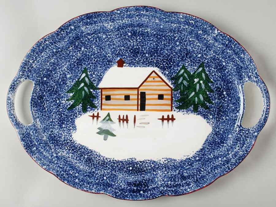 Holiday Mountain Lodge 19" Oval Serving Platter by Livingquarters-1