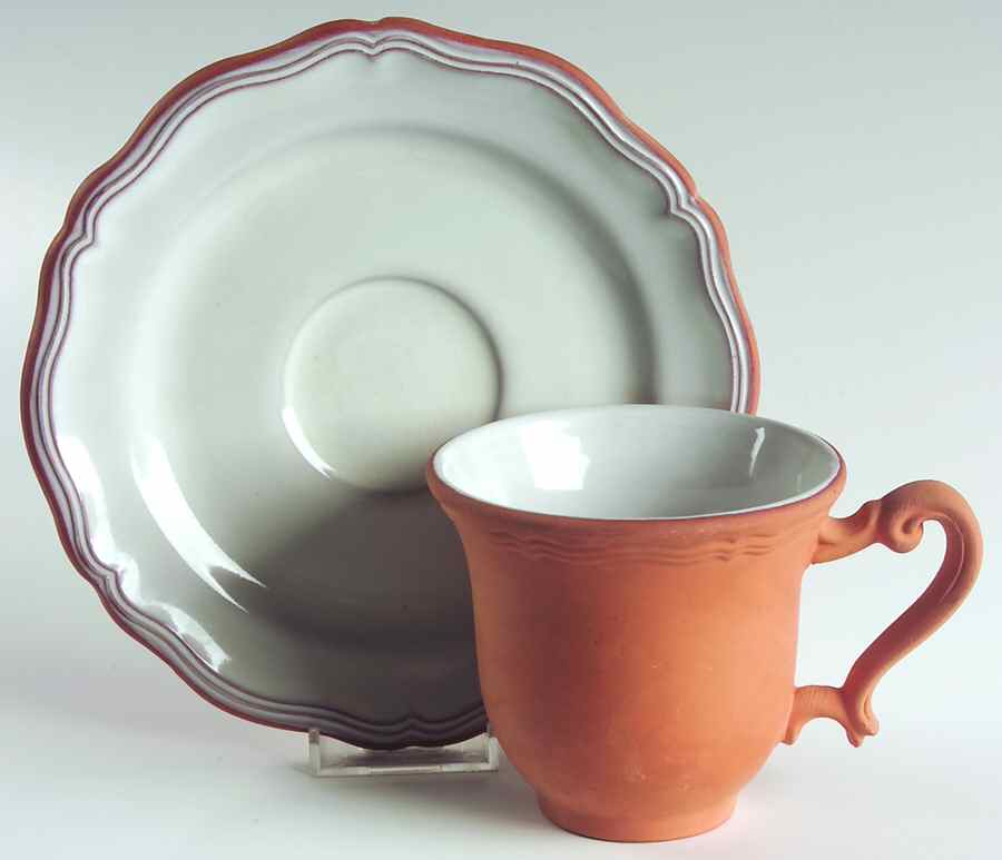 Queen Anne Terra Cotta Footed Cup & Saucer Set by Loneoak-1