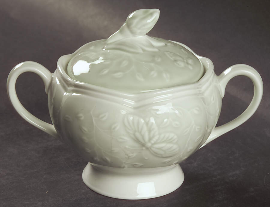Butterfly Meadow Leaf Sugar Bowl & Lid by Lenox-1