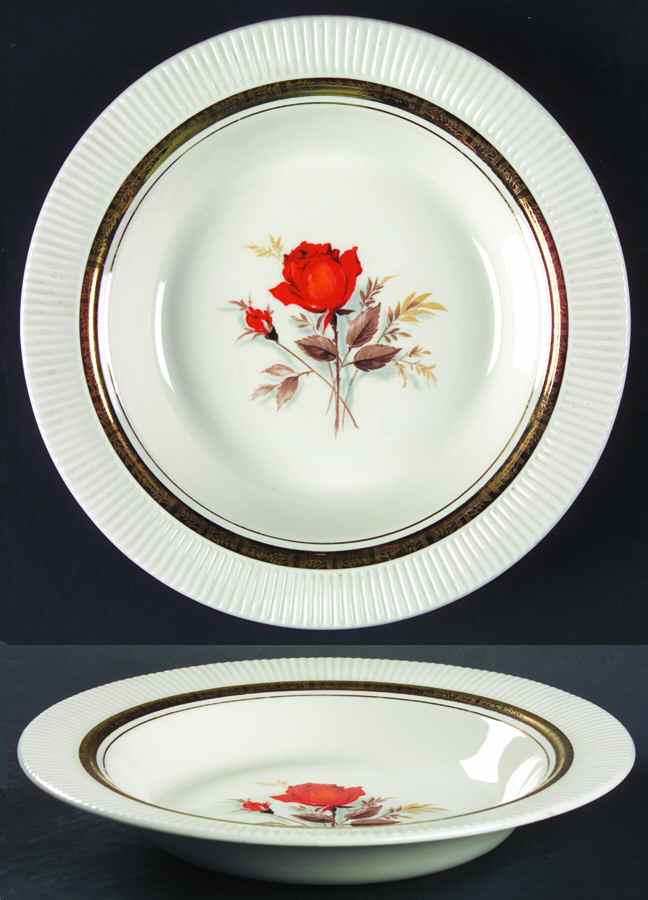 Vermillion Rose (Inner Wide Gold Band) Rim Soup Bowl by Limoges-American-1