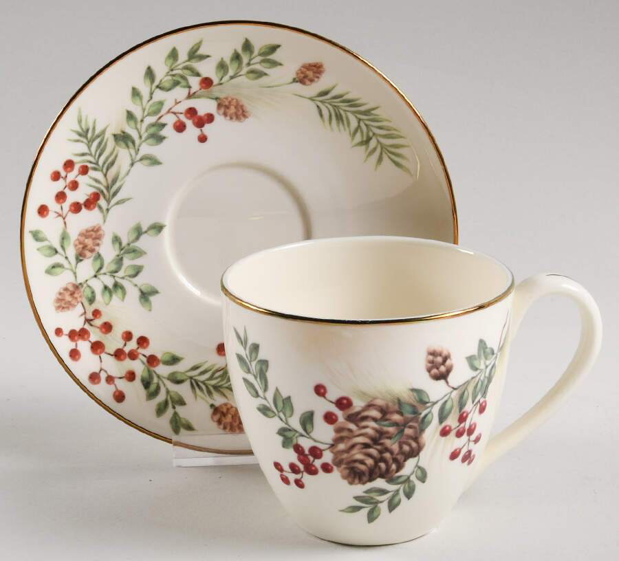Williamsburg Boxwood & Pine Flat Cup & Saucer Set by Lenox-1