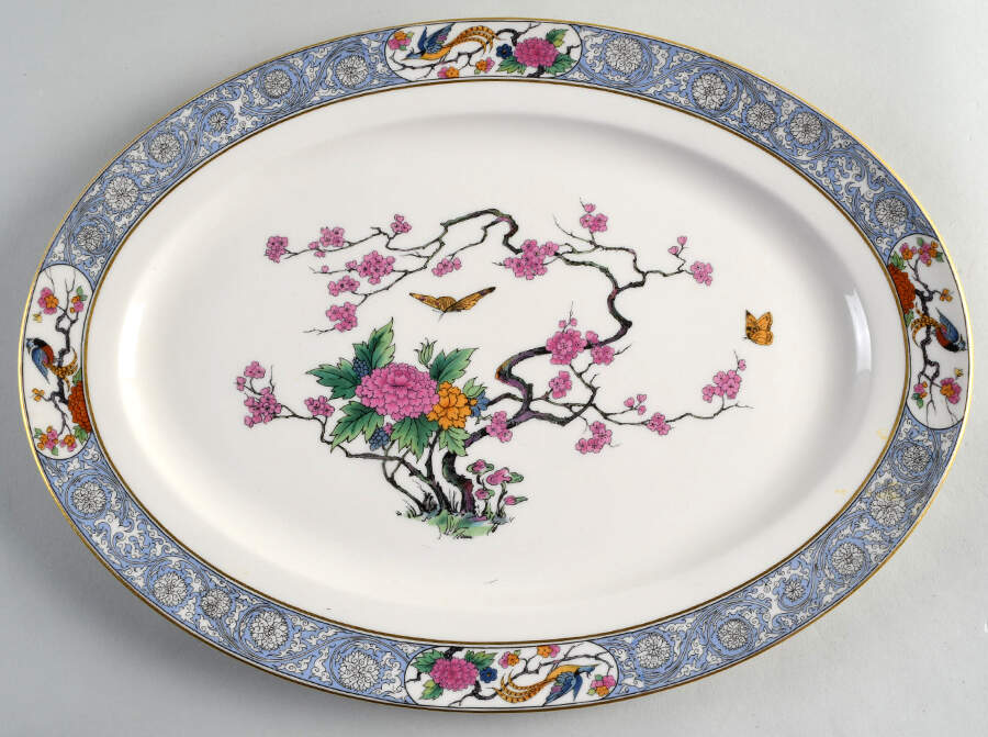 Ming-Birds (Newer, Cream, Gold Backstamp) 15" Oval Serving Platter by Lenox-1