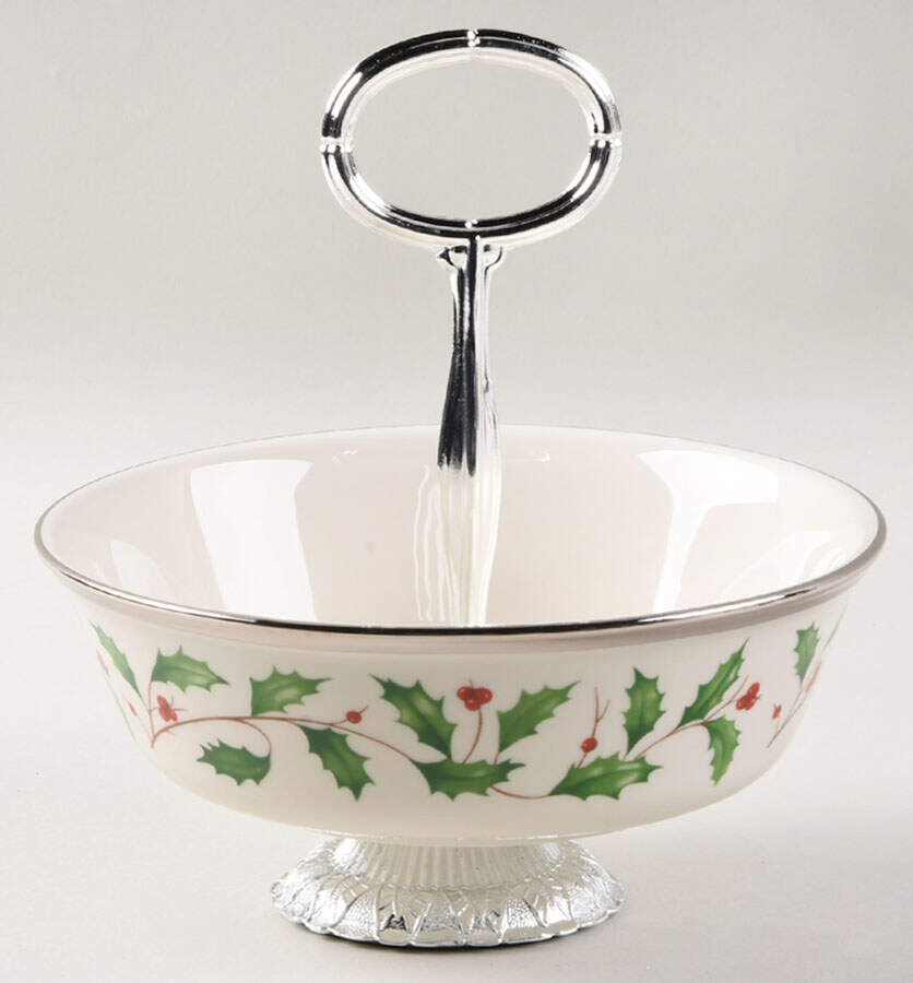 Holiday Platinum 6"-7" Handled Footed Nut Dish HC by Lenox-1