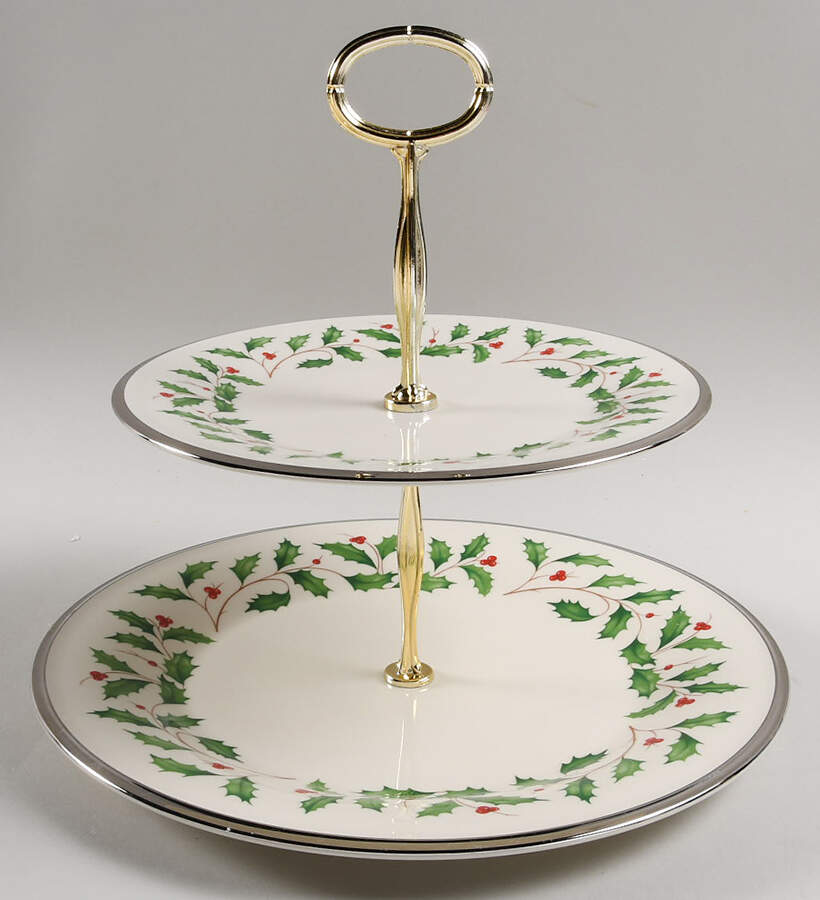Holiday Platinum 6 5/8"-10"  2 Tiered Serving Tray (Dp, Sp) HC by Lenox-1