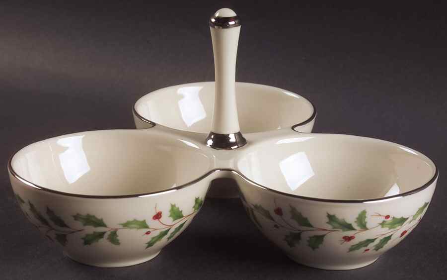 Holiday Platinum 3 Part Condiment Server W/Center Handle by Lenox-1