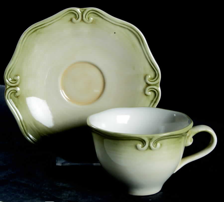 Colore Verde (Green) Flat Cup & Saucer Set by Lenox-1