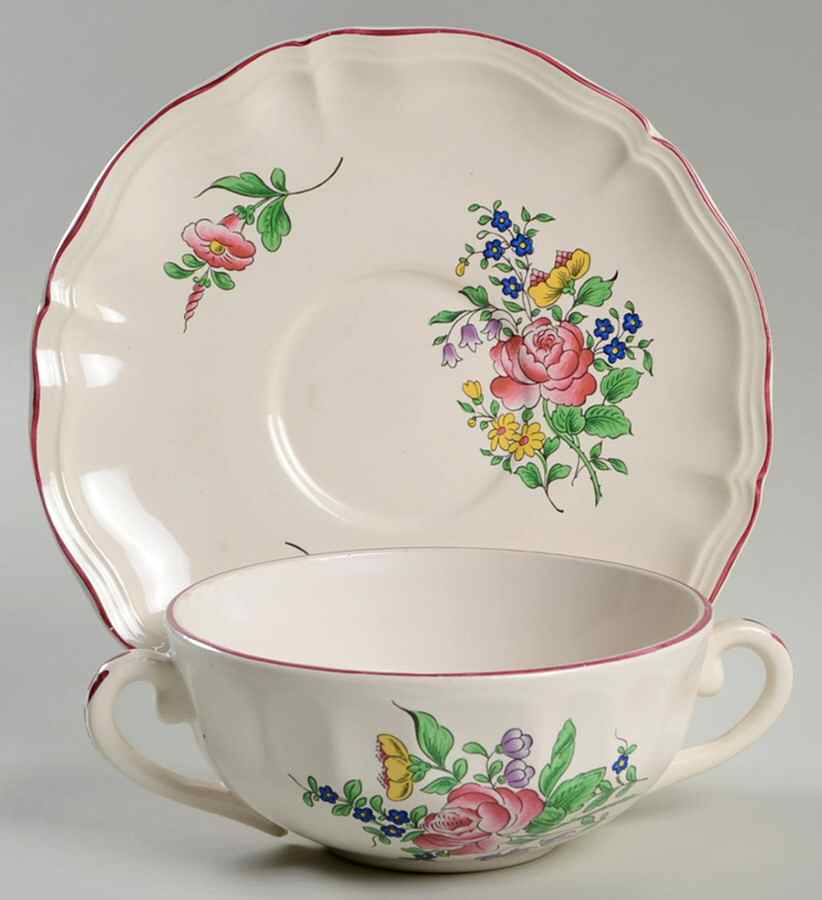 Old Strasbourg (Off White Background) Flat Cream Soup Bowl & Saucer Set by Luneville-1