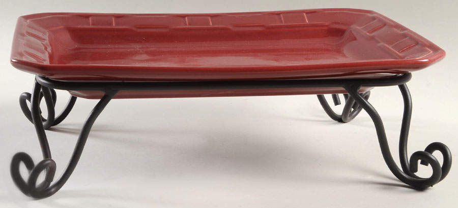 Woven Traditions Paprika 13" Rectangular Platter & Metal Stand by Longaberger-1