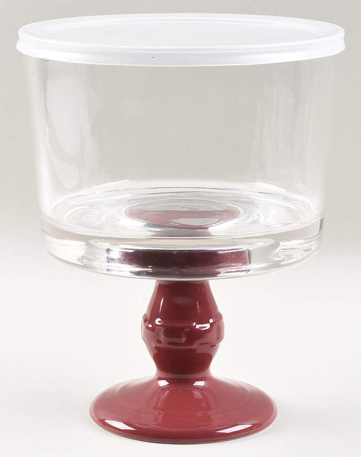 Woven Traditions Paprika Glassware Trifle Bowl w/Plastic Lid & Ceramic Base by Longaberger-1