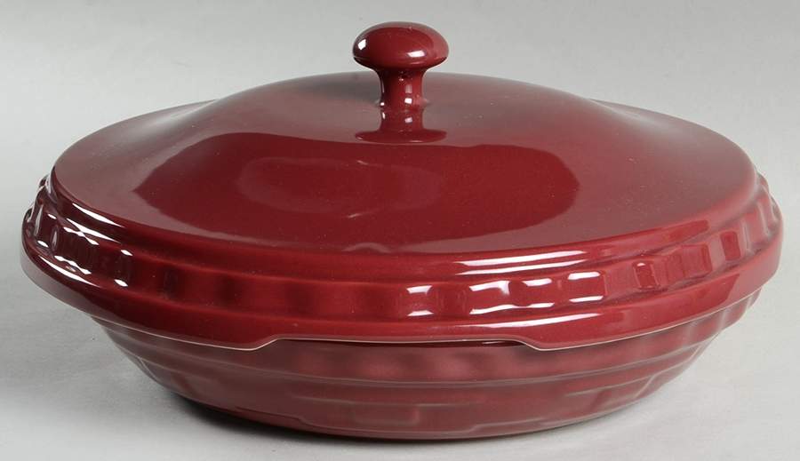 Woven Traditions Paprika 10" Pie Baking Plate & Ceramic Lid by Longaberger-1