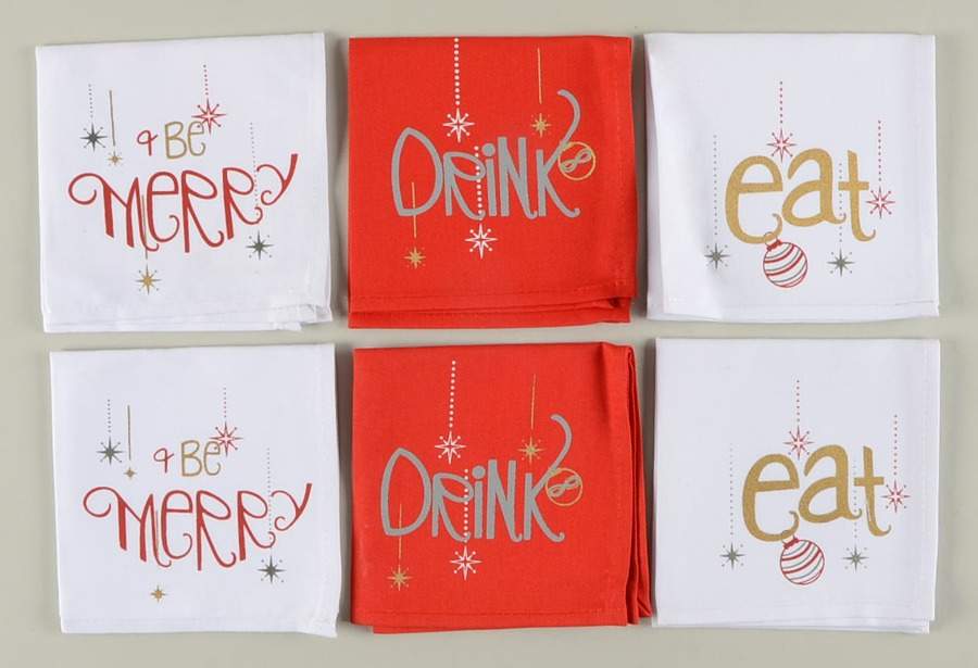Eat Drink Be Merry Cloth Cocktail Napkin - Set of 6 (3 Motifs) by Lenox-1