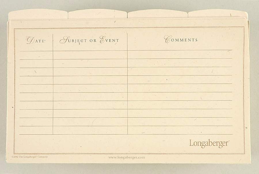 Baskets (Set/12) Mom's Memories Divider Cards&Envelopes by Longaberger-1