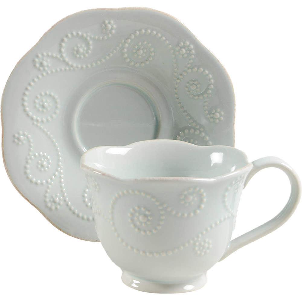 French Perle Ice Blue Footed Cup & Saucer Set by Lenox-1
