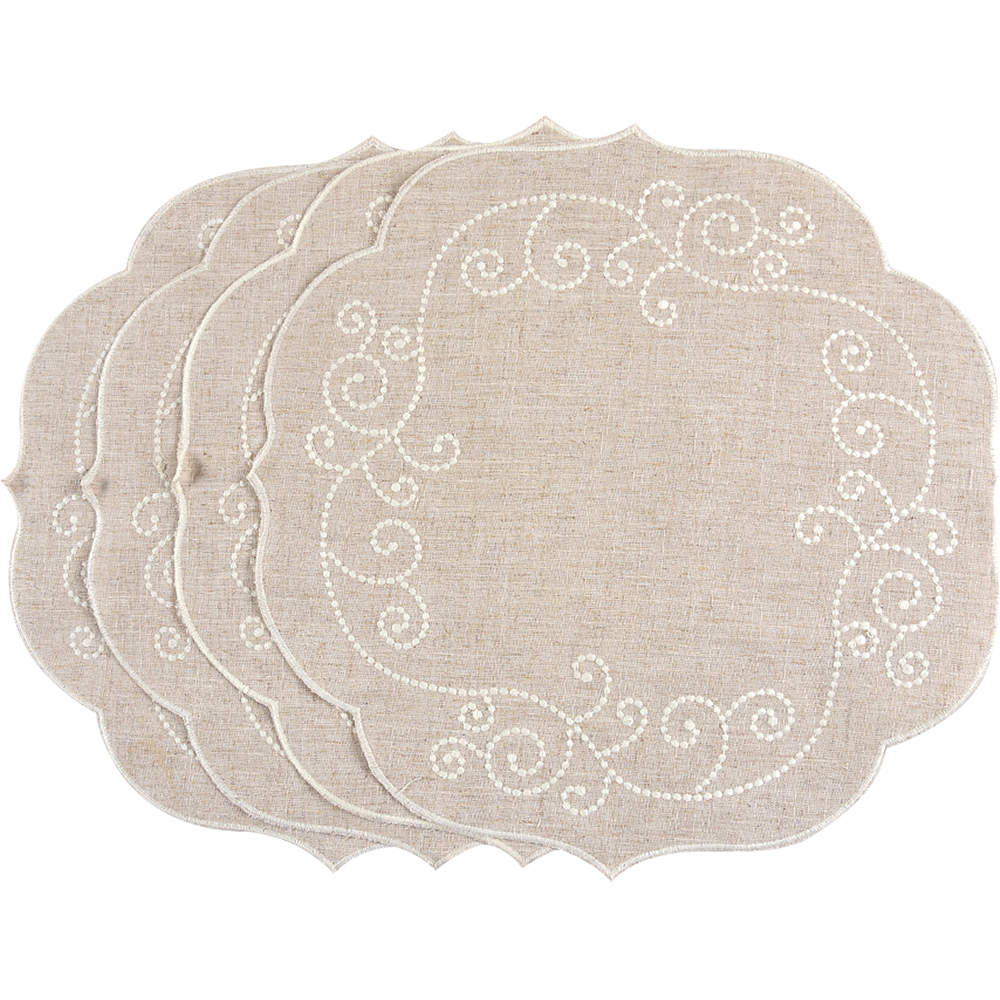 French Perle White Round Fabric Placemat - Set of 4 by Lenox-1