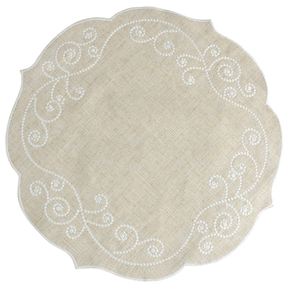 French Perle White Round Fabric Placemat by Lenox-1