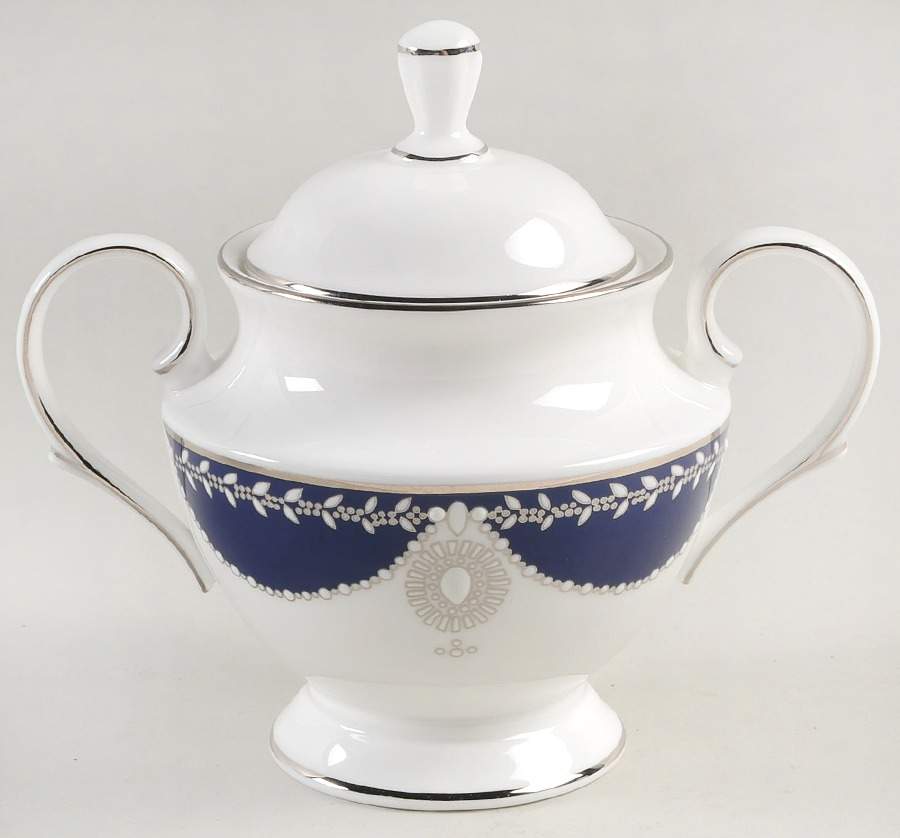 Empire Pearl Indigo Sugar Bowl & Lid by Lenox-1