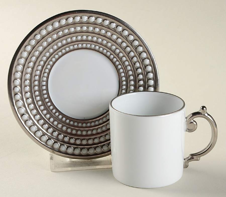 Perlee Platinum Espresso Cup and Saucer Set by L'Objet-1