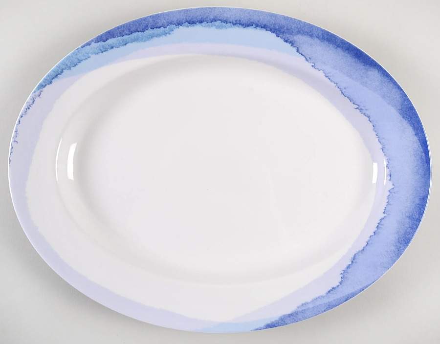 Indigo Watercolor Stripe 16" Oval Serving Platter by Lenox-1