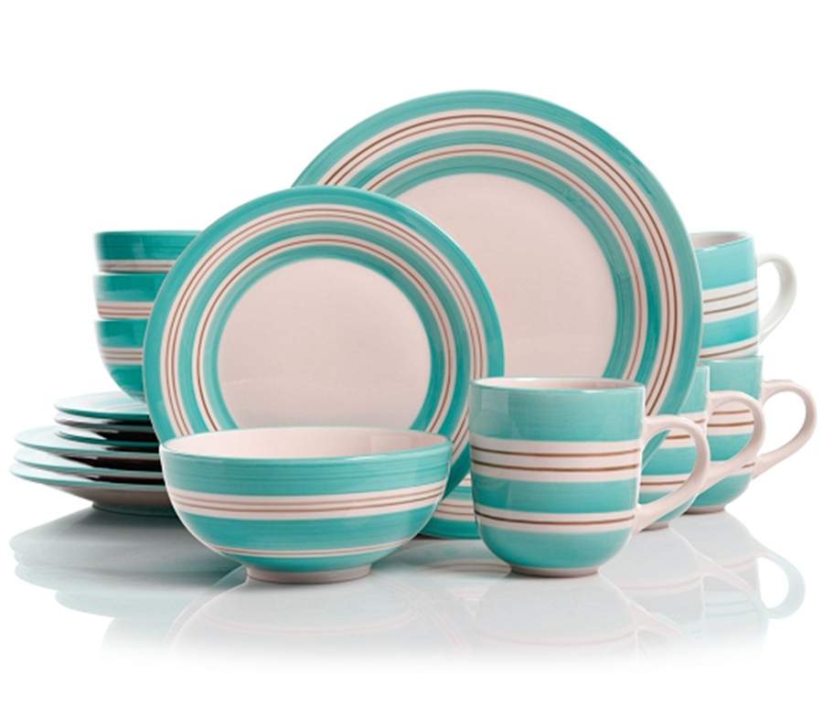 Sunset Stripes Teal Dinner Plate by Laurie Gates-1