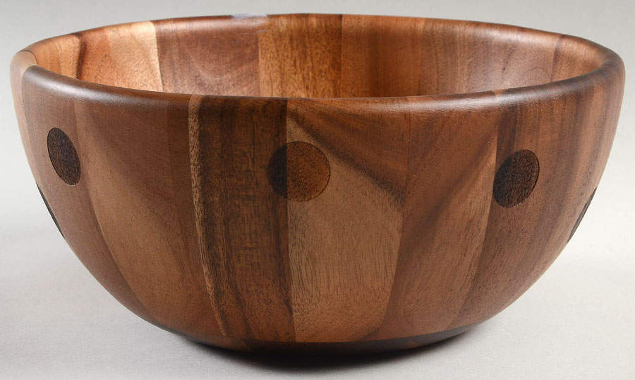 Deco Dot Black 9" Wood Salad/Serving Bowl by Lenox-1